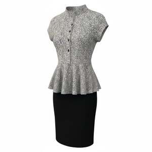 Women's Peplum Mock Neck Pencil Dress - Black and White Professional Sheath